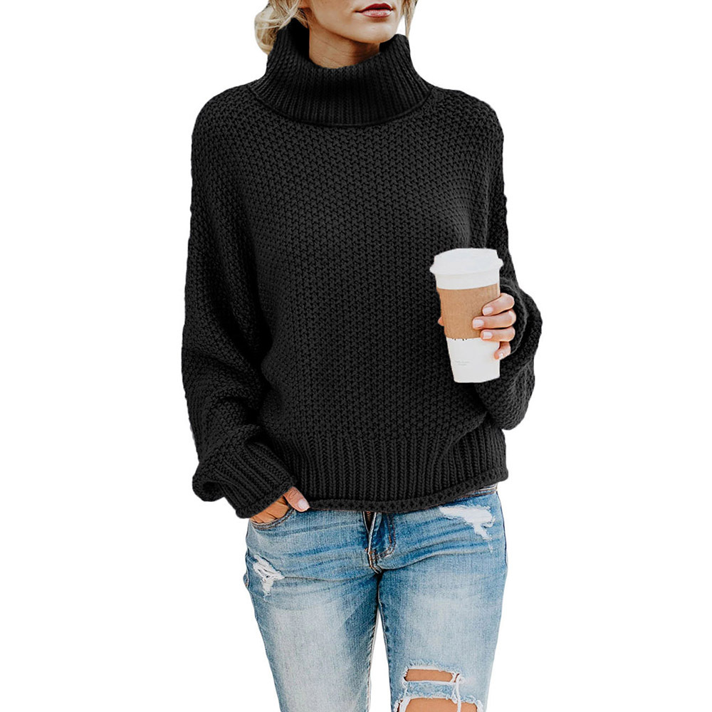 Womens Turtleneck Sweater Fashionable Solid Color Thick Knit Loose Fit Long Sleeve Perfect for Fall and Winter