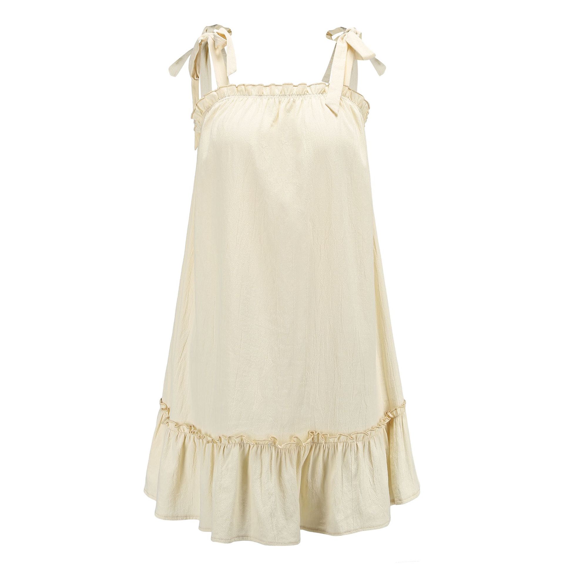 Ruffle Hem Bow Tie Strappy Maxi Dress Elegant Design Flowy Silhouette Perfect for Summer Events Wholesale Available