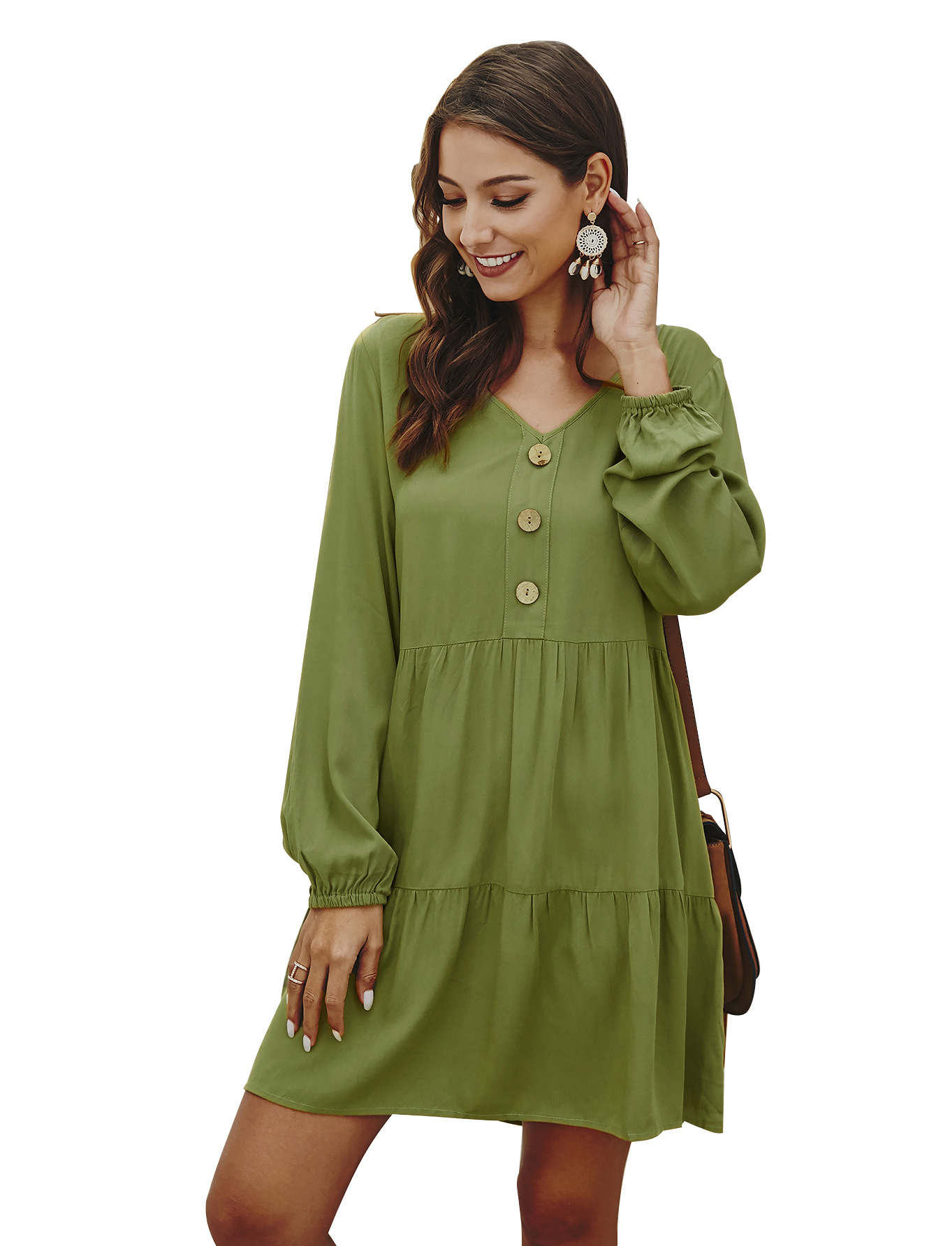 Fashionable Womens Long Sleeve Dress Original Design Solid Color Spring Summer Style Wholesale Availability