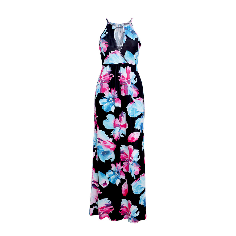 Sleeveless V Neck Floral Maxi Dress Elegant Design Lightweight Fabric Summer Style Wholesale Available