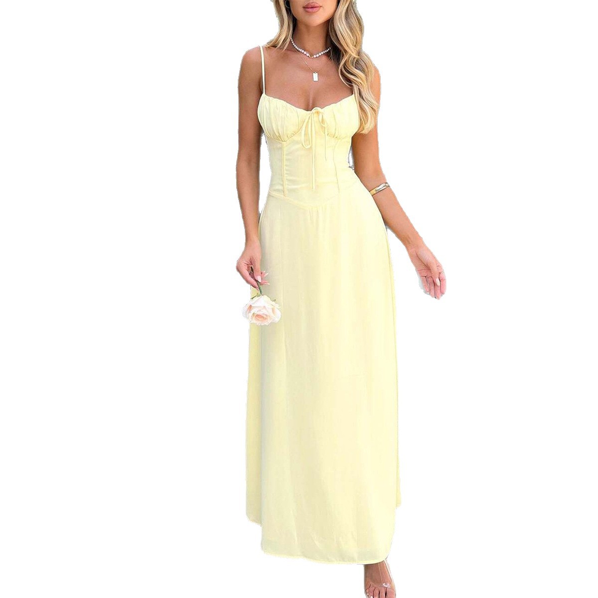 European and American Market Elegant A Line Maxi Dress — Chic Spaghetti Straps, Comfortable Fabric, Versatile Style — Summer W