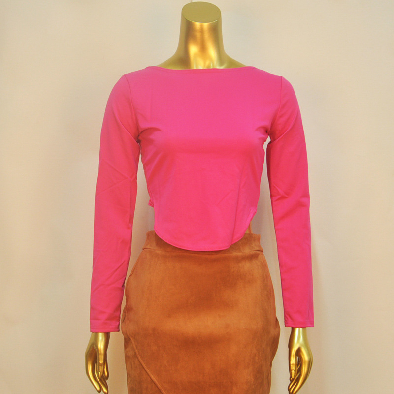 Slim Fit Fashionable Long Sleeve Cotton Top with Metal Zipper 6 Colors Sexy Round Neck Casual Wear Wholesale Available