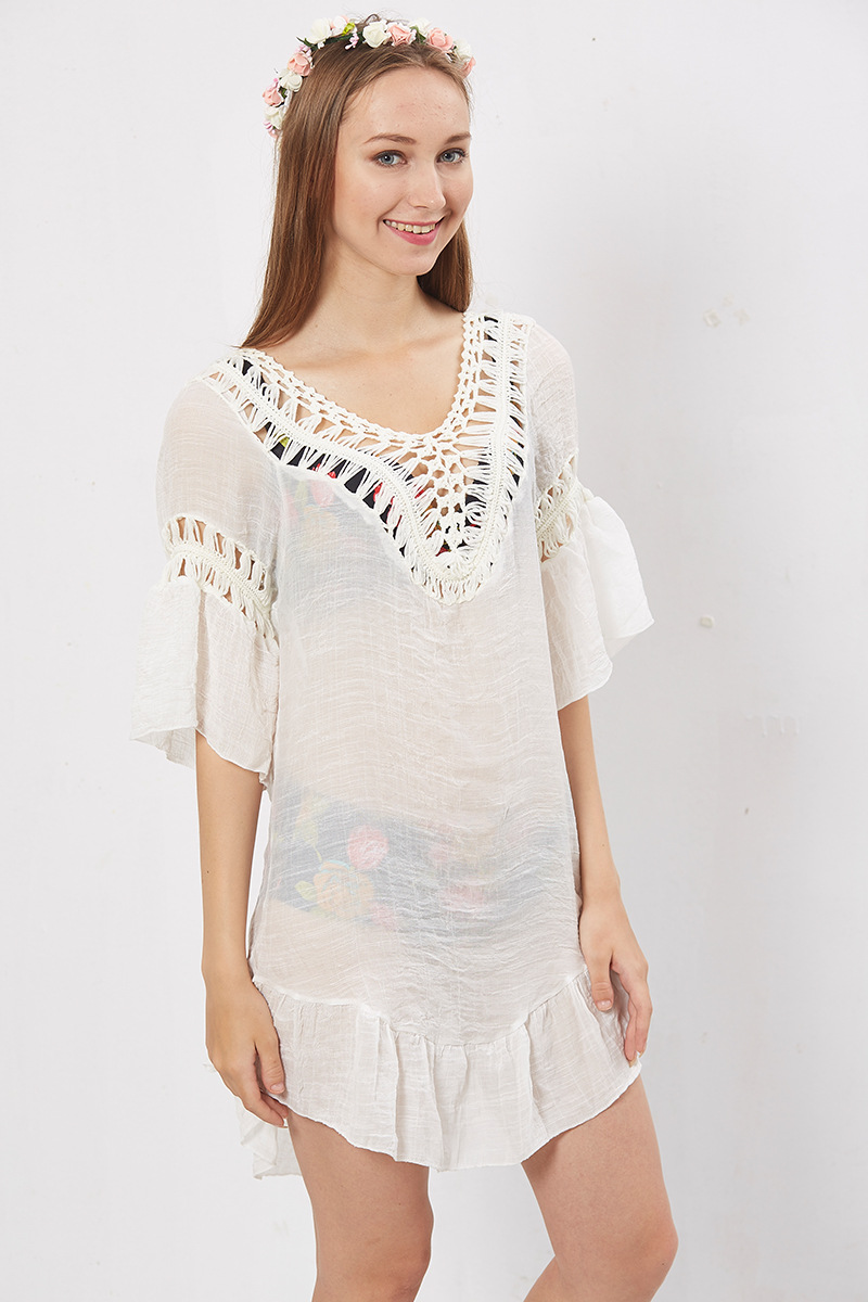 New Arrival Sexy Hollow U Back Tie Beach Bikini — Hand Crochet Cover Up, Colorful Ball Tassels, Comfortable Fit — Summer Swimw