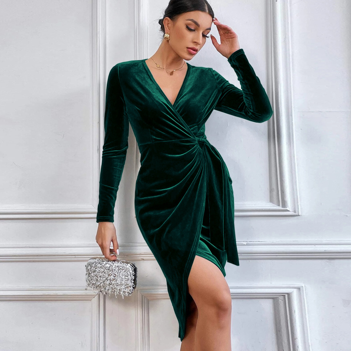 Sexy V neck Bodycon Irregular Hem Dress for Party