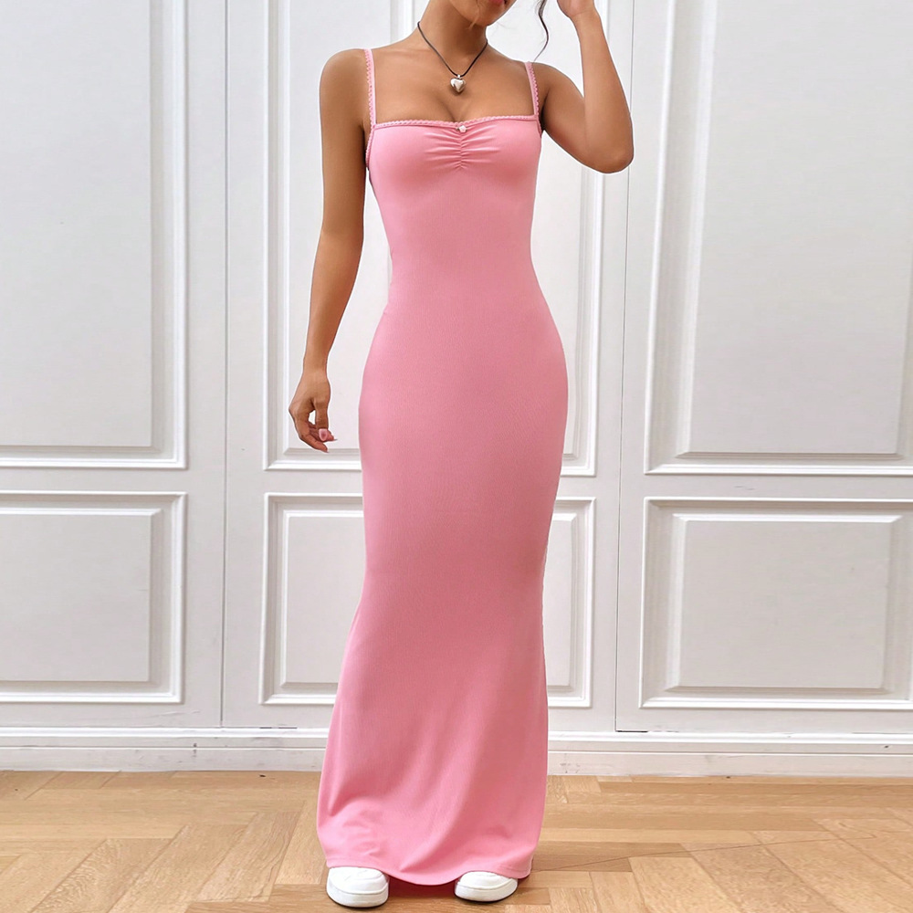 Y2K Sexy Bodycon Maxi Dress Ruched Bust Spaghetti Straps Slim Fit Perfect for Parties and Night Out Wholesale