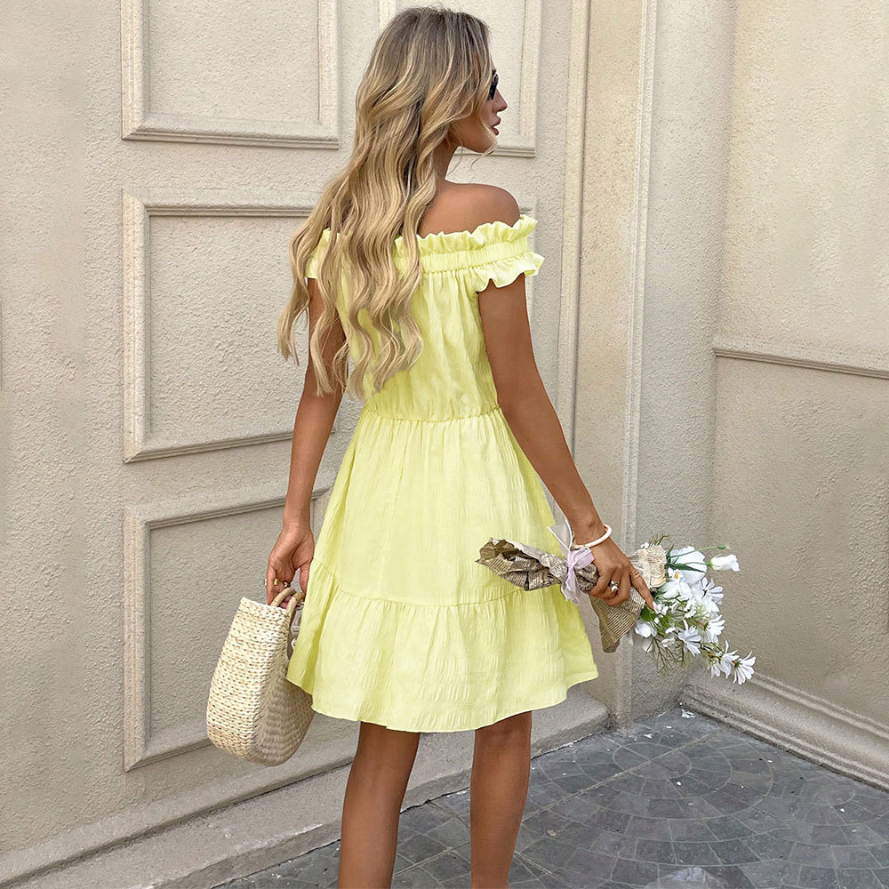 French Style Soft Off Shoulder Dress Summer New Fashion Youthful Sweet Short Dress