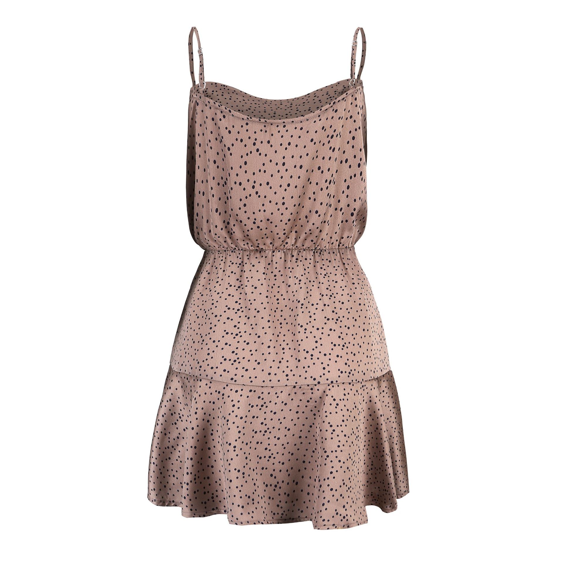 Satin Polka Dot Maxi Dress High Waist Backless Spaghetti Straps Elegant Evening Wear OEM Available