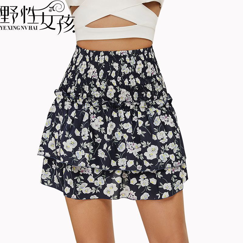 High Waisted Floral Print Skirt Pleated Design Short Length Comfortable Fabric Casual Wear for Spring Summer
