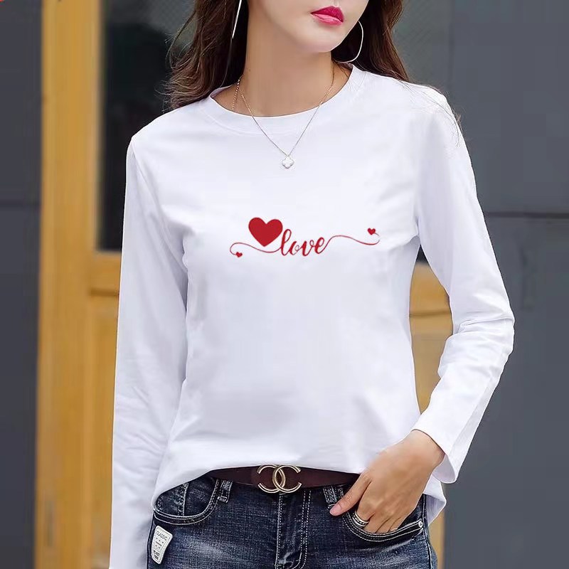 Womens Loose Fit Cotton T Shirt Digital Print Round Neck Long Sleeve Casual Autumn Wear Wholesale Available