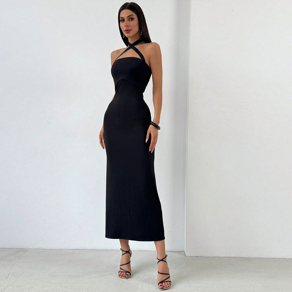 French Style Slim Fit Backless Sleeveless Long Dress for Women