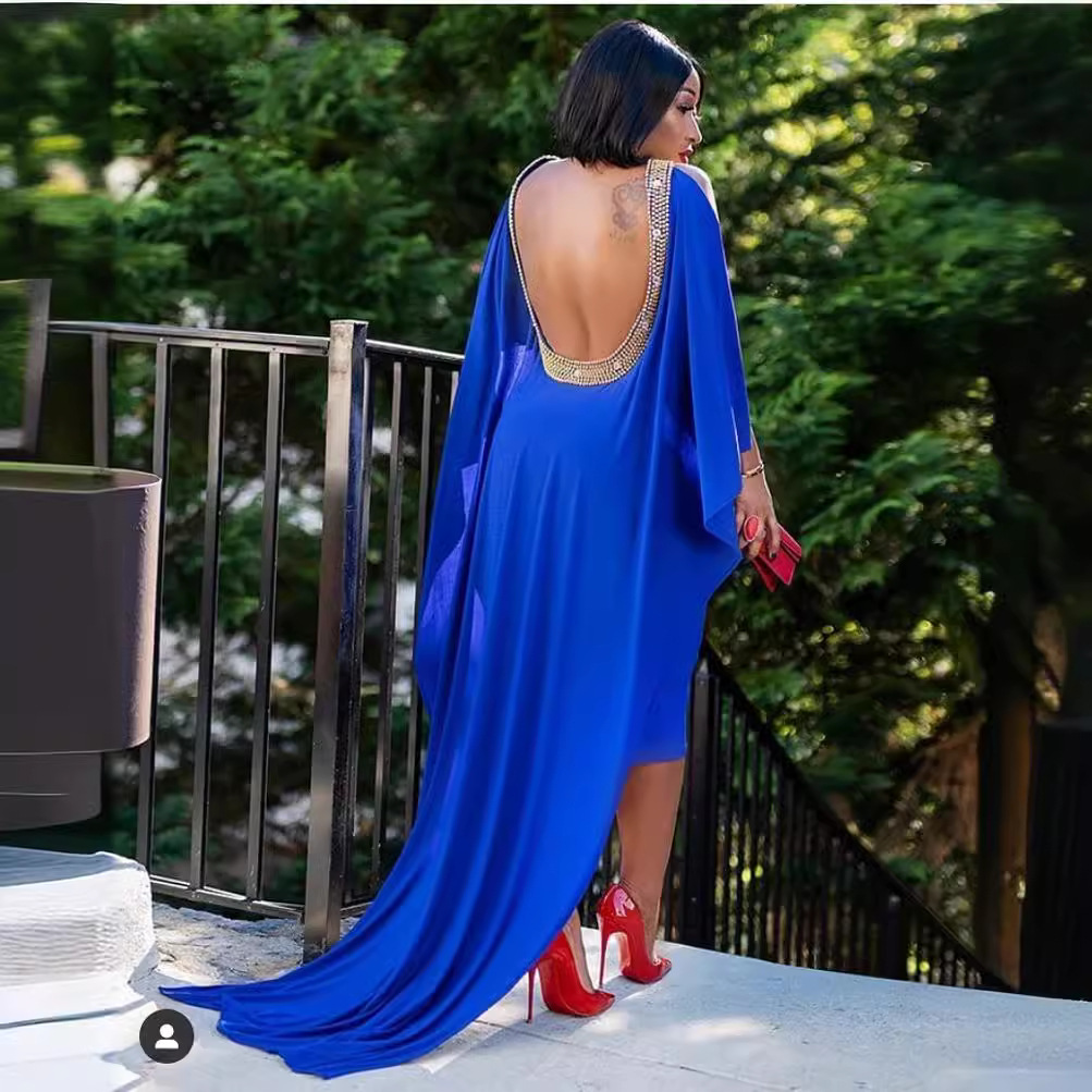 Fashionable Solid Color Backless Beaded Long Train Dress Slim Fit Elegant Design Perfect for Parties Wholesale