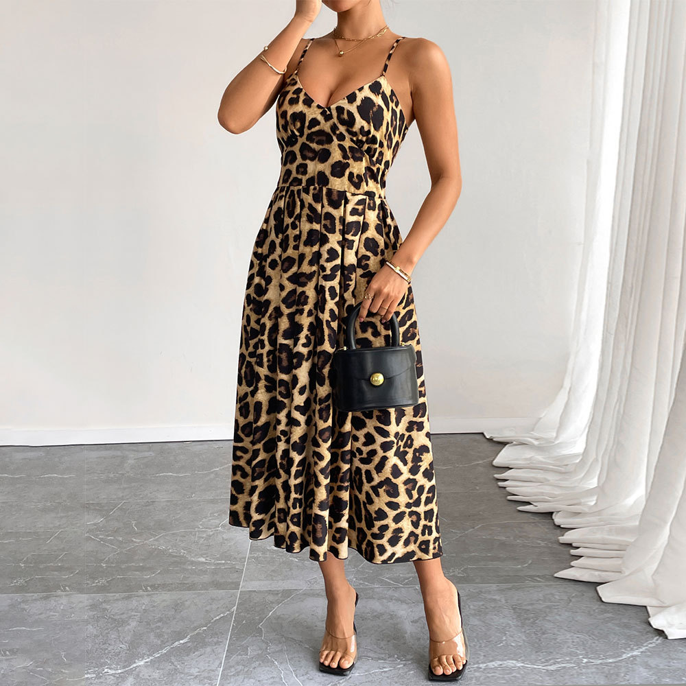 New European and American Summer Women's Elegant Sexy Leopard Print Camisole Dress