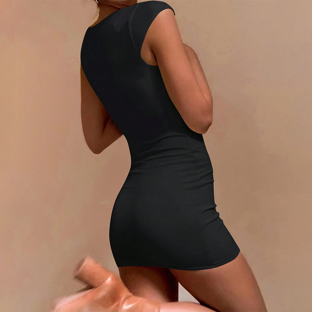 Sexy Elegant Square Neck Knitted Slim Fit Short Bodycon Dress for Party