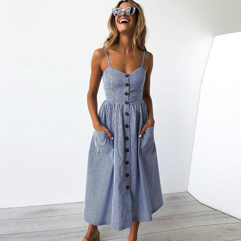 Sunflower Pineapple Print Button Back Sexy Slip Dress 36 Colors 6 Sizes Lightweight Fabric Summer Casual Wear