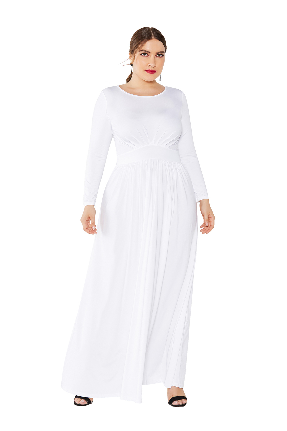 Plus Size Long Sleeve Round Neck Dress Elegant Comfortable Fabric Autumn Winter Style Perfect for Evening Events