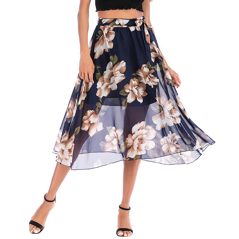Summer Womens Chiffon Skirt Fresh Color Block Floral Design Casual Wear for Everyday Wholesale Available