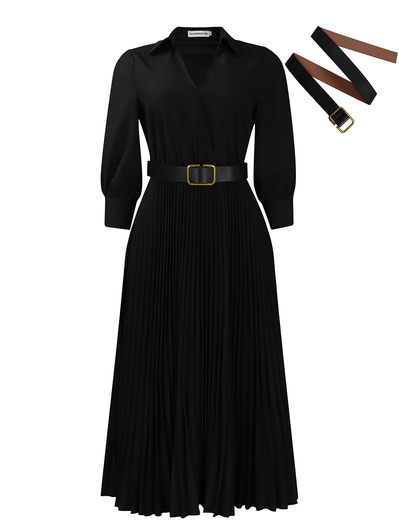 Plus Size Women's Elegant Solid Color A Line Dress with Pleats and Lapel for Autumn and Winter Fashion in Africa
