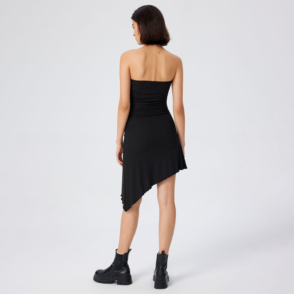 Fashion Knit Strapless Dress with Irregular Hem and A line Short Skirt for Party
