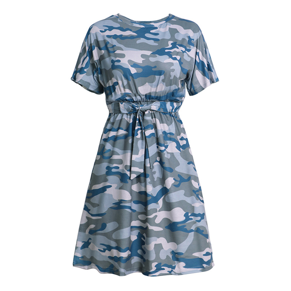Camouflage T Shirt Dress Short Sleeve Elastic Waist Drawstring Casual Style Perfect for Summer Wear Wholesale