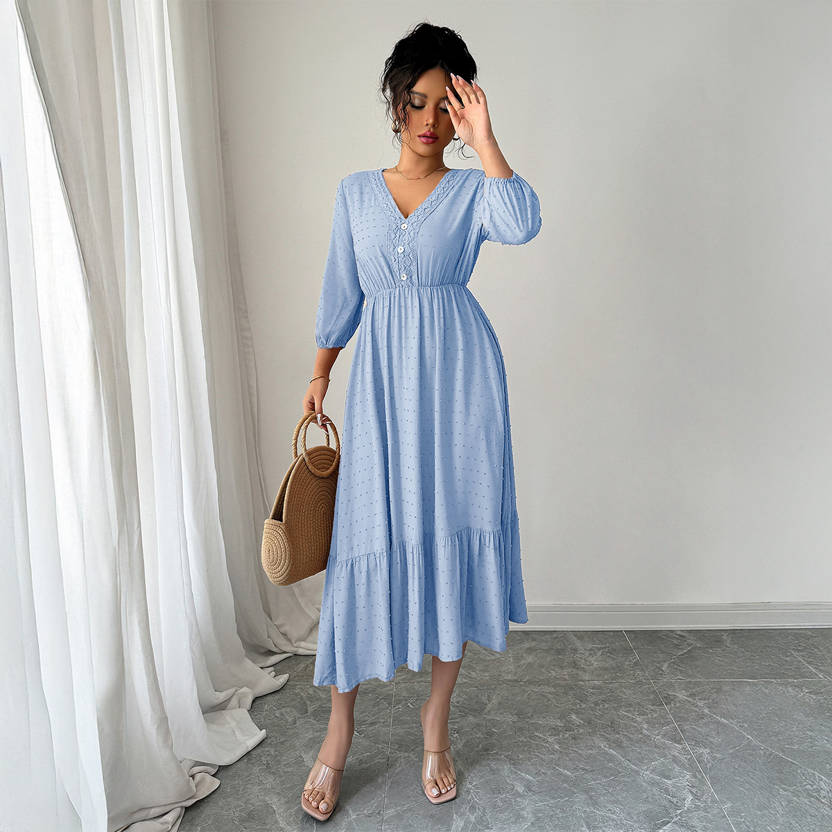 European and American Casual Vacation Fashion Versatile Long Dress Women's Clothing Autumn and Winter