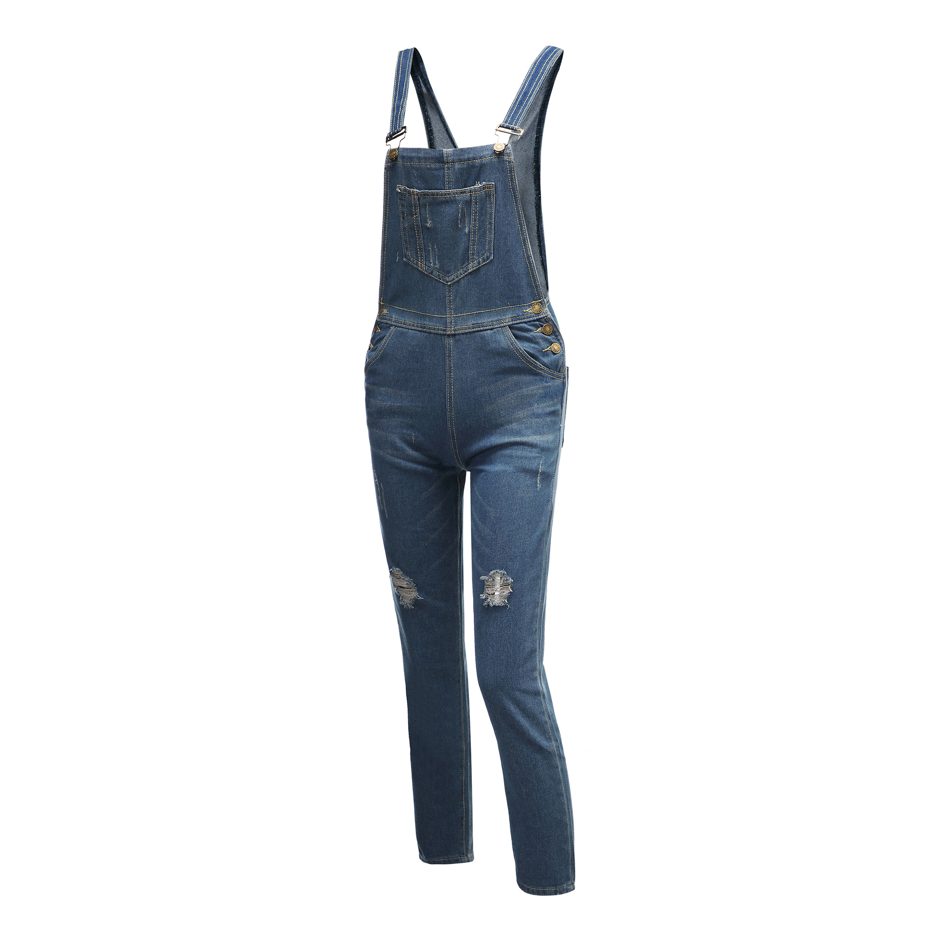 Womens Distressed Denim Overalls Casual Style Adjustable Straps Comfortable Fit Perfect for Summer Outings