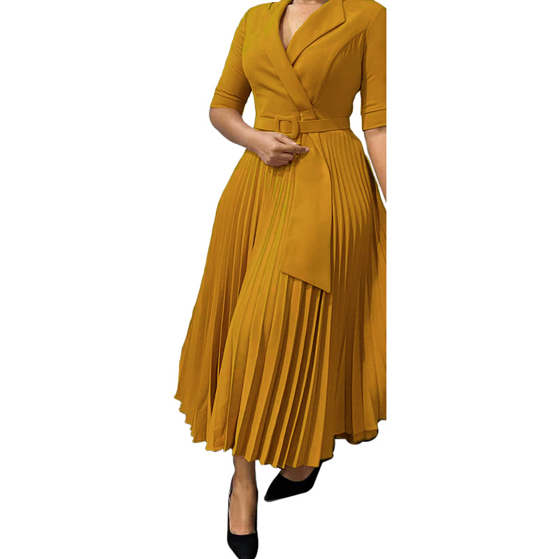 Plus Size Women's Fashion Dress with Suit Collar, Pleated Waist Design, Ideal for Fall and Winter, Stylish OL Look for African