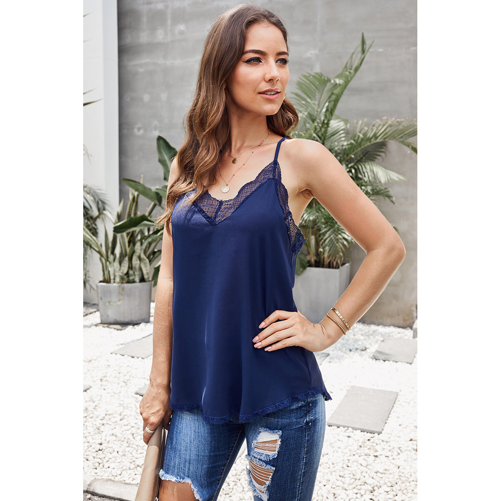 Womens V Neck Lace Trim Cami Top Hollow Out Design Summer Style Versatile Layering Wholesale Available