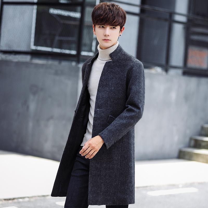 Mens Wool Blend Overcoat Slim Fit Stand Collar Mid Length Casual Style Perfect for Autumn and Winter Wholesale