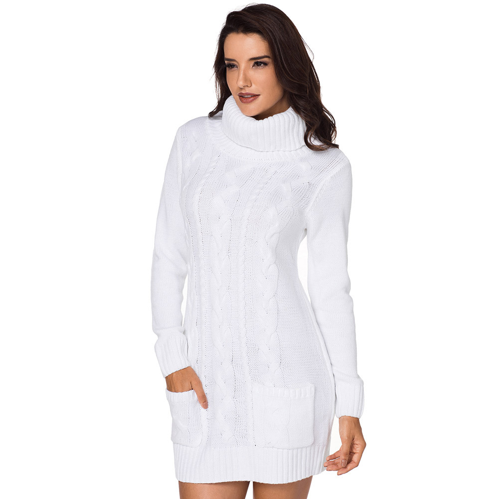 Long Sleeve Turtleneck Sweater Solid Color Ribbed Knit Mid Length Autumn Winter Womens Fashion Wholesale Available