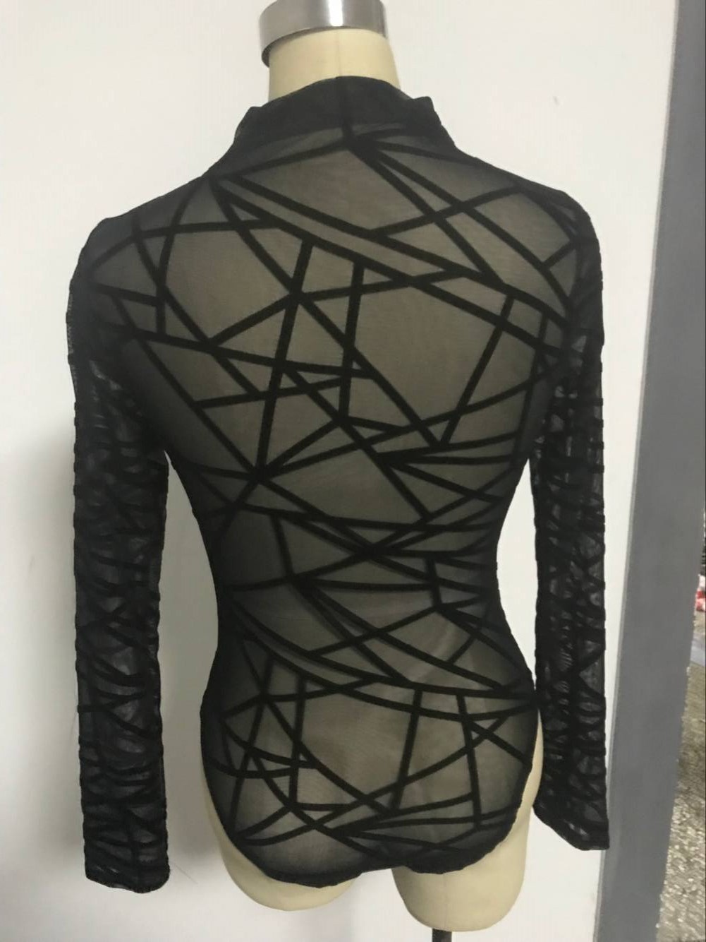 High Neck Long Sleeve Geometric Stretch Bodysuit Pajamas Soft Fabric Comfortable Fit Stylish Design Perfect for