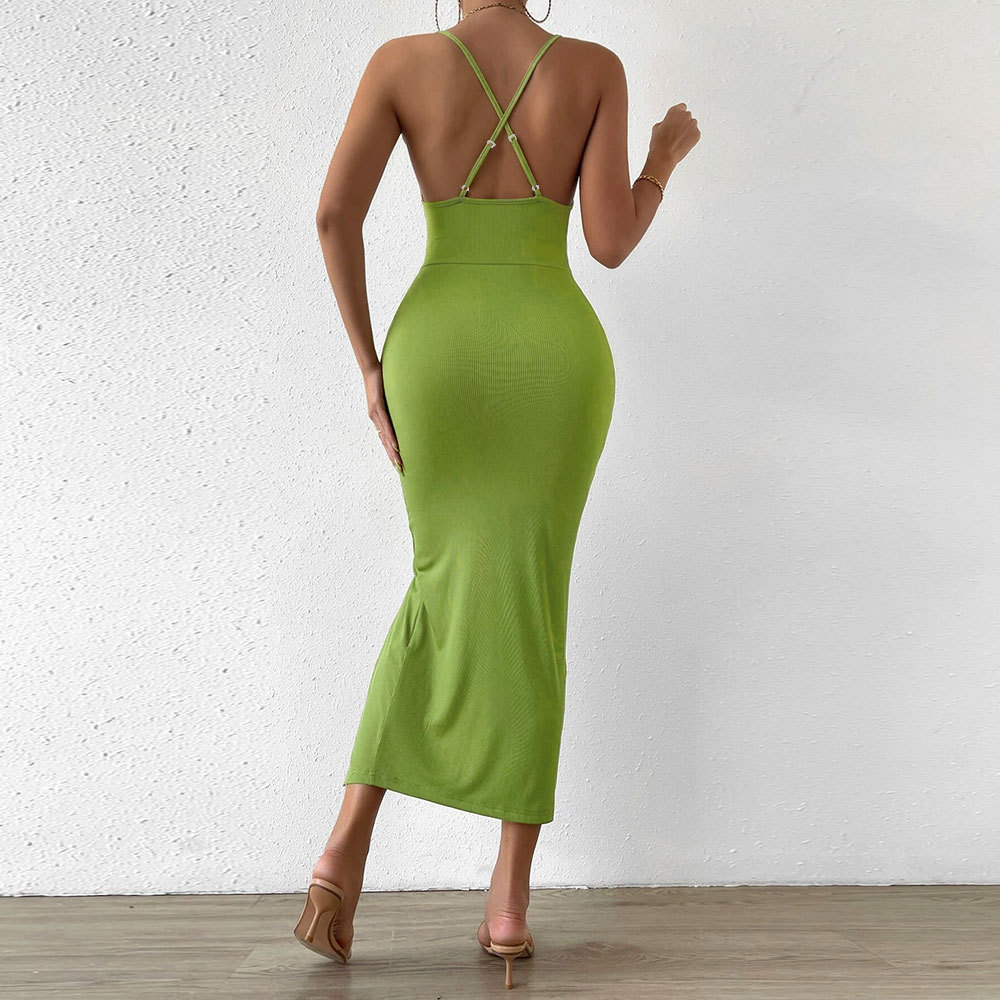 New Hollow Out Split Waist Slim Knit Camisole Sexy Dress