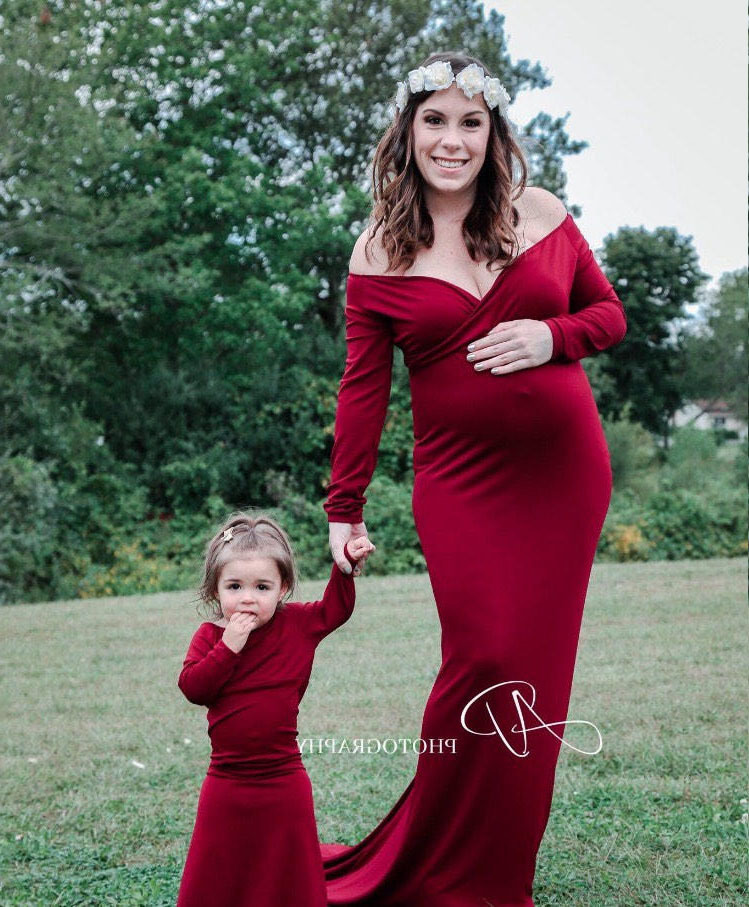 Maternity Long Dress V Neck Silk Cotton Elegant Train Spring Summer Photography Outfit Wholesale Available