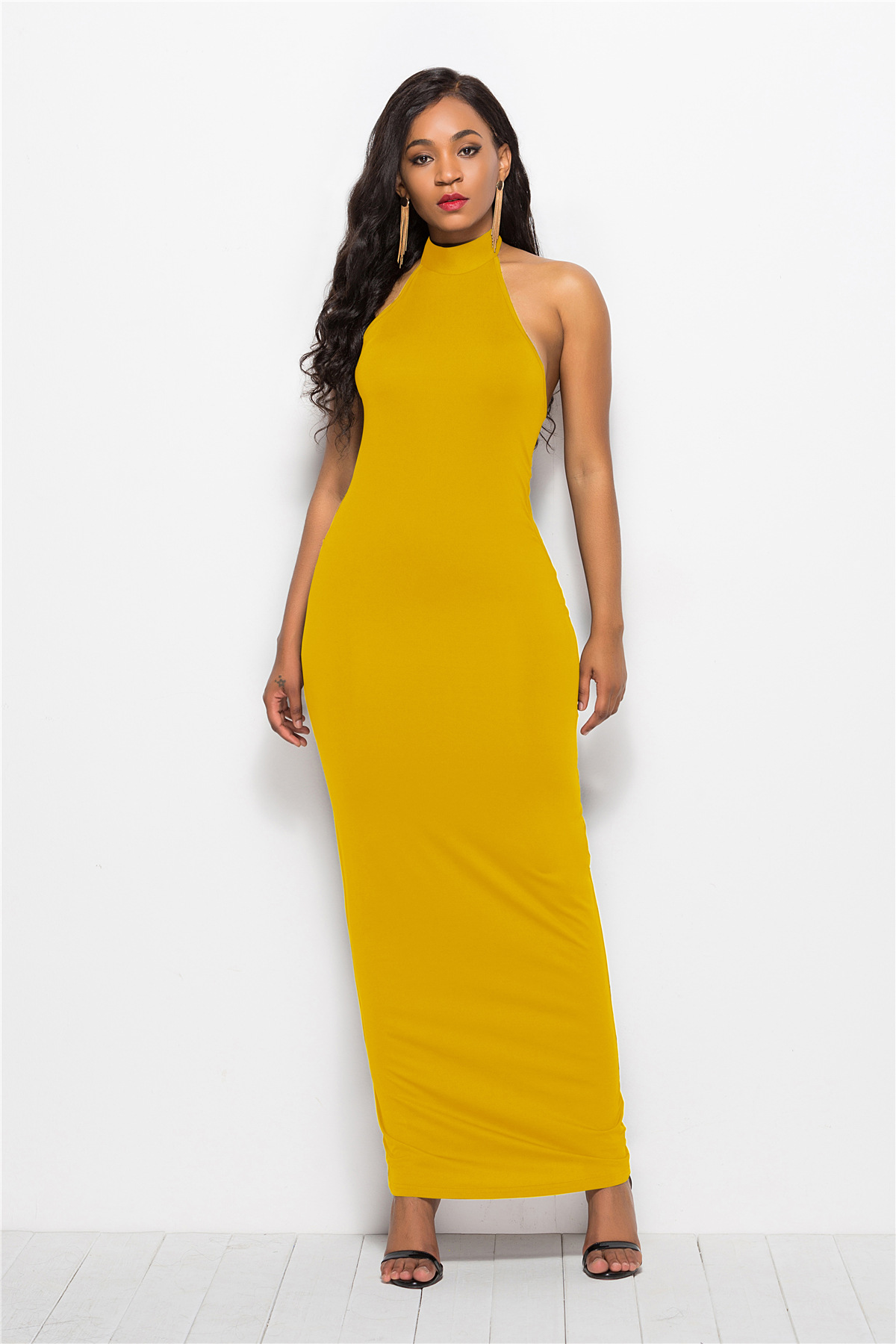 Sleeveless Bodycon Dress Solid Color Backless Stretch Fabric Elegant Evening Wear for Women Wholesale Available