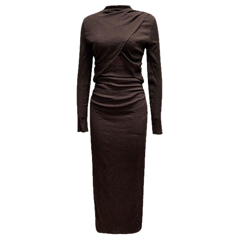 European and American Market, Sexy Split Long Sleeve Dress — Slim Fit, Waist Exposing, Elegant Style — Autumn and Winter Colle