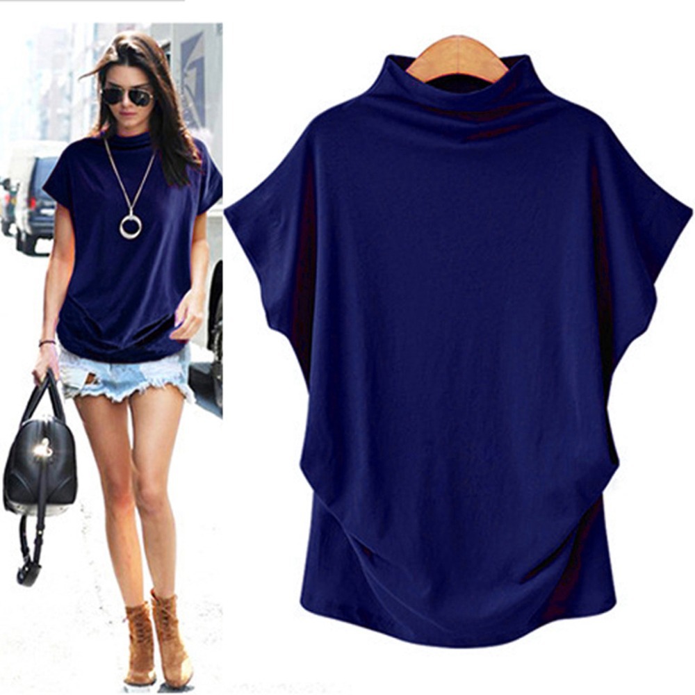 Plus Size Womens High Neck Top Batwing Sleeve Short Sleeve Comfortable Fabric Casual Wear Wholesale Available