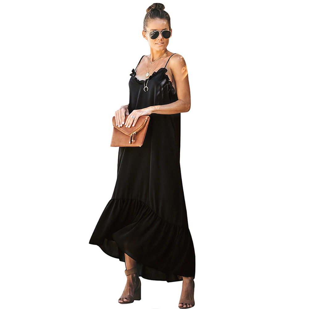 High Waist Maxi Dress Solid Color Sleeveless Loose Fit Casual Vacation Wear Wholesale Available