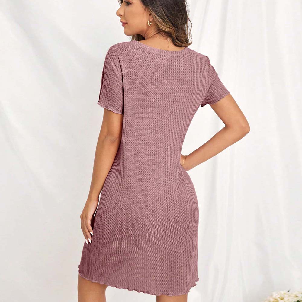 Women's Summer Casual Loose Fit V-Neck Short-Sleeve Dress