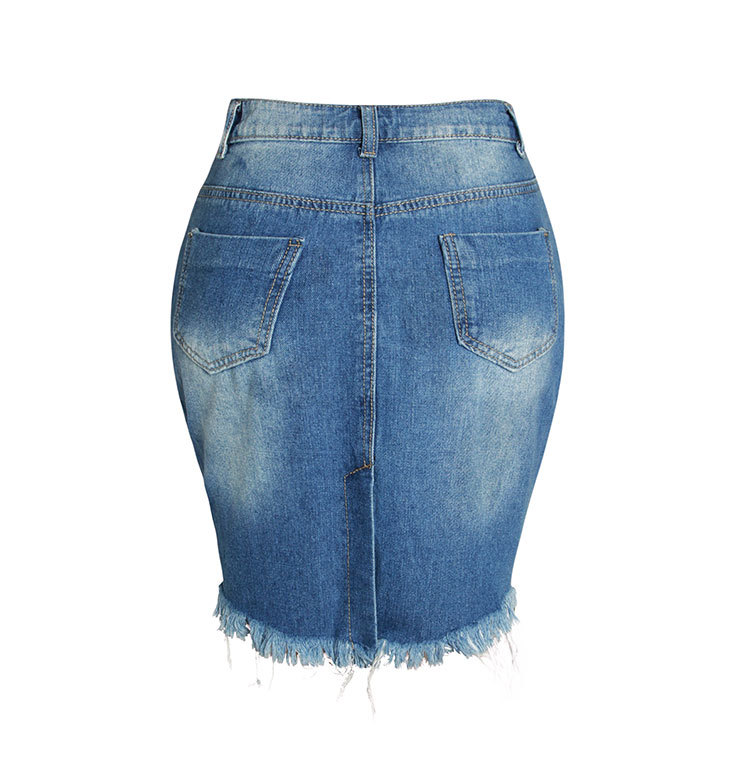 High Waisted Womens Denim Skirt Slim Fit Distressed Design Asymmetrical Hem Side Slit Casual Wear Wholesale