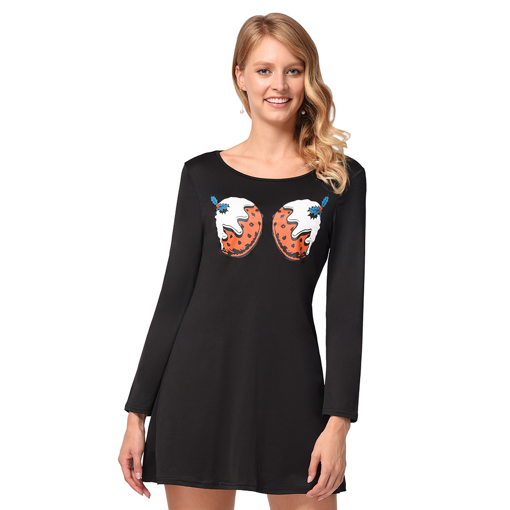 Womens Long Sleeve Cartoon Print Midi Dress Autumn Winter Style Perfect for Casual Outings Ready to Ship