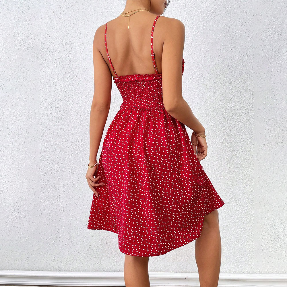 French Style Sexy Polka Dot Slim Fit Backless Spaghetti Strap Short Dress for Women