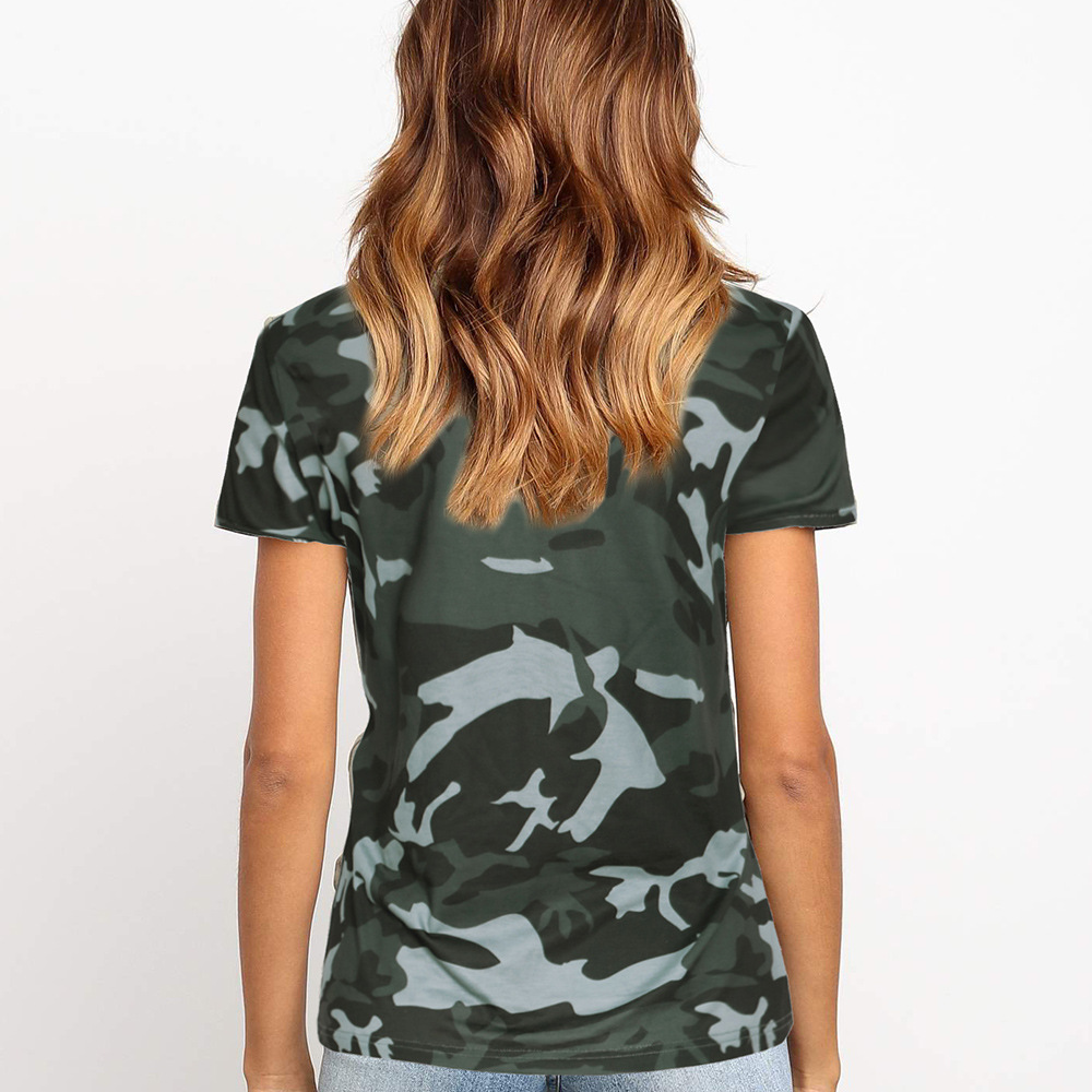 Womens Casual Camouflage T Shirt Loose Fit Round Neck Short Sleeve Spring Summer Fashion Wholesale Available