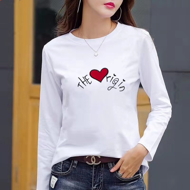 Womens Loose Fit Cotton T Shirt Digital Print Round Neck Long Sleeve Casual Autumn Wear Wholesale Available