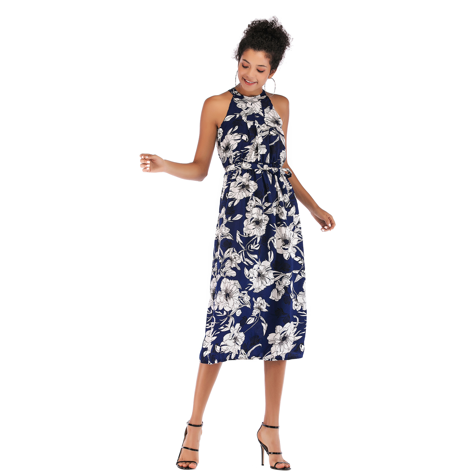 Floral Chiffon Midi Dress Sleeveless Bodycon Fit Elegant Design Perfect for Summer Events Wholesale Available