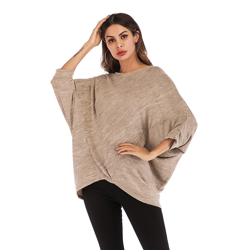 Womens Batwing Sleeve T Shirt Short Sleeve Round Neck Loose Fit Solid Color Autumn Casual Wear Wholesale
