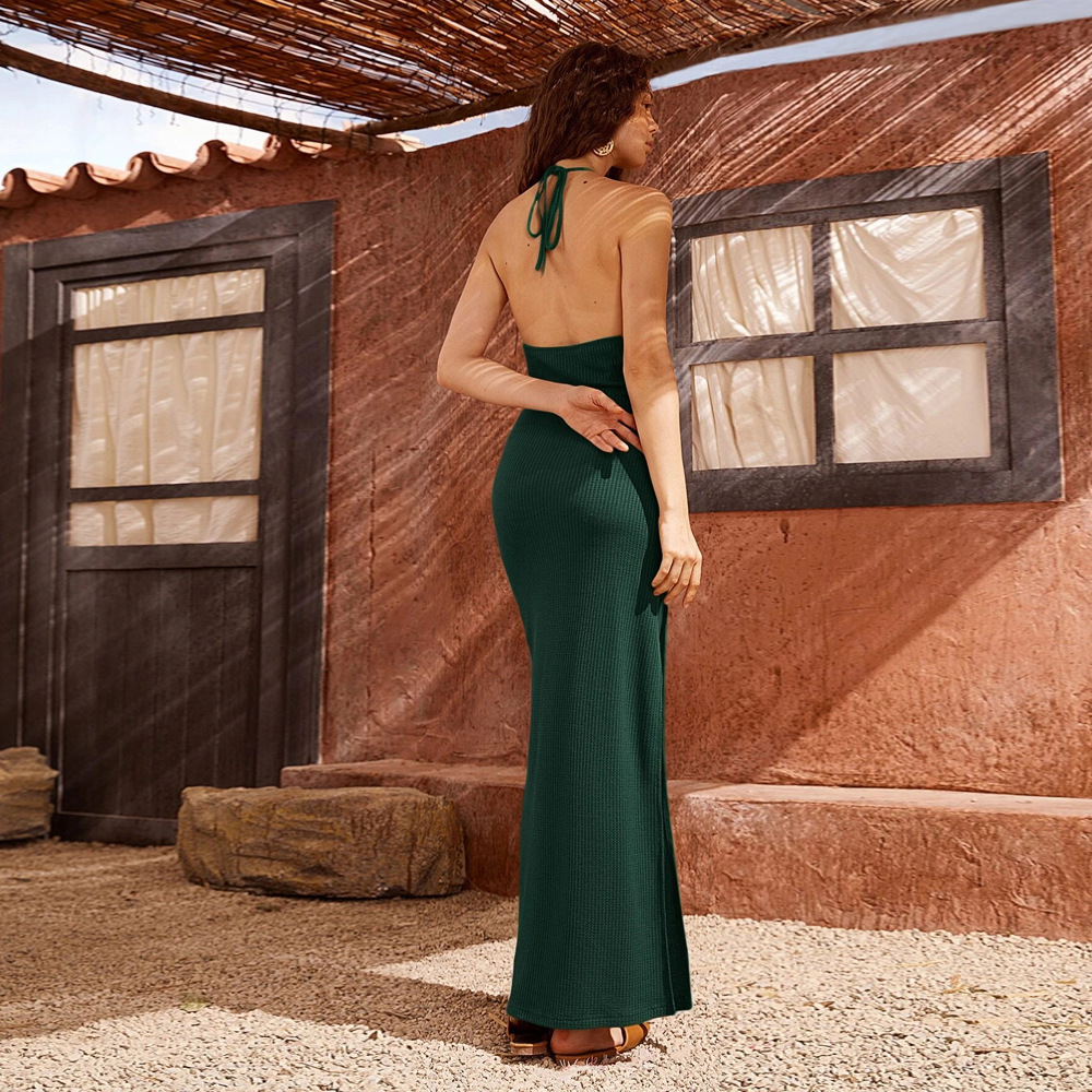 Spring Summer New Sexy Backless Split Bodycon Halter Dress Long Dress