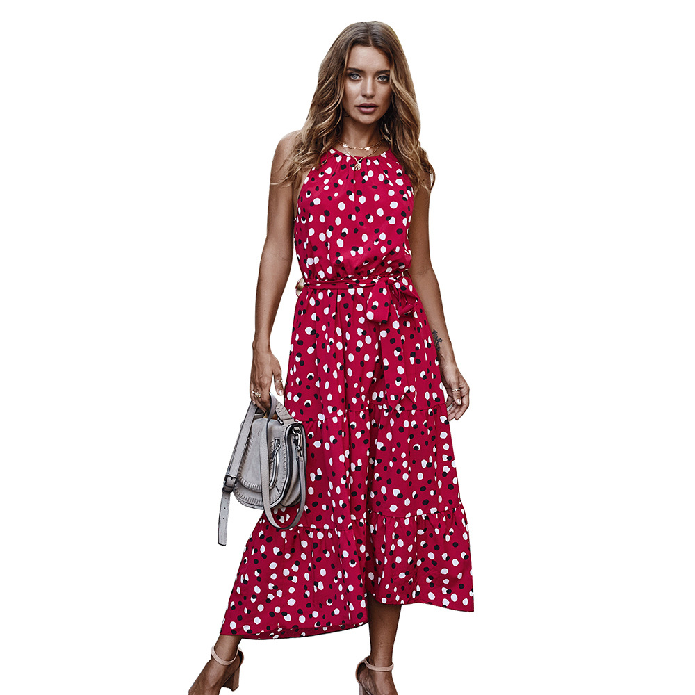 Polka Dot Maxi Dress Summer Vacation Style Flowy Silhouette Comfortable Fabric Wholesale Available