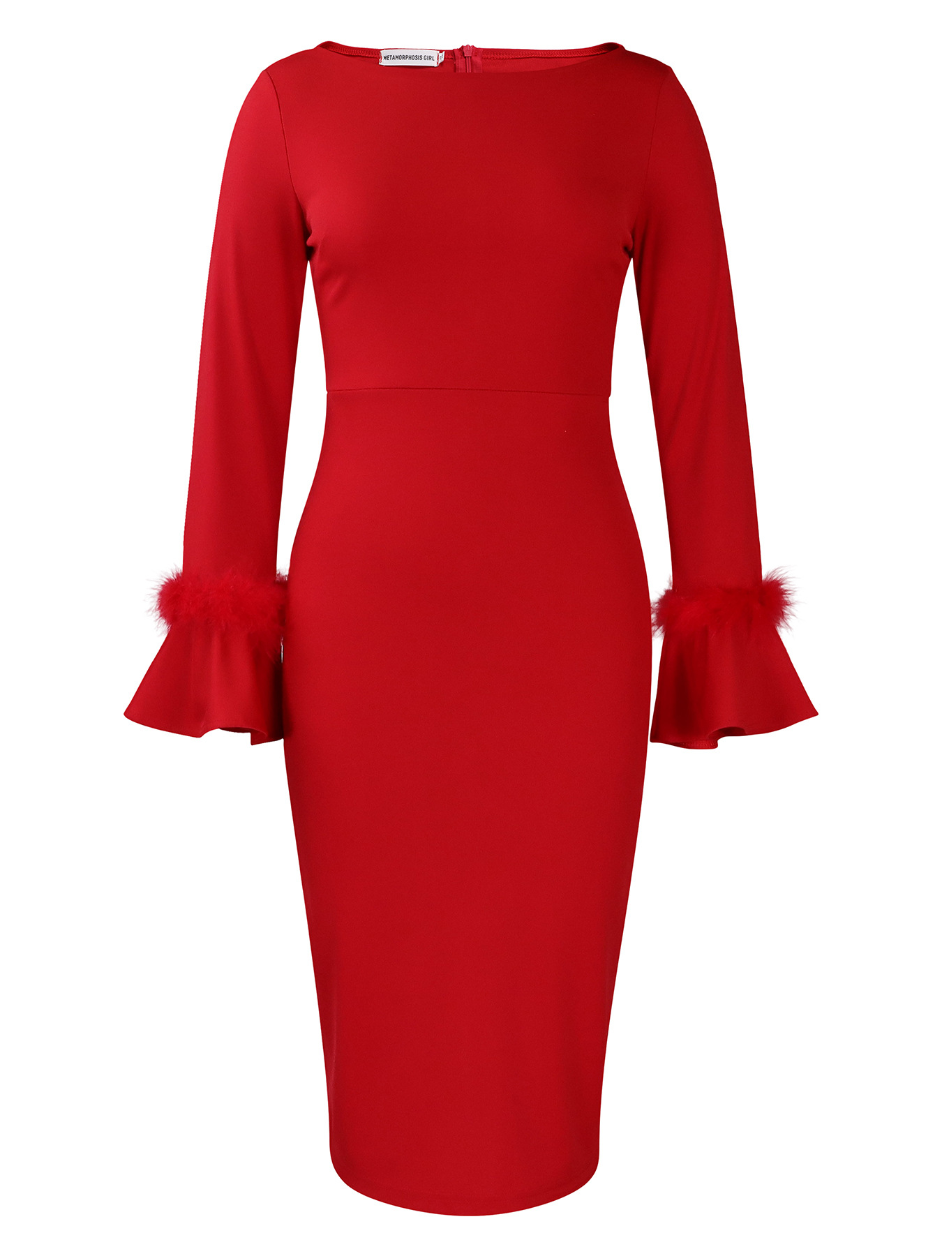 Fashionable Solid Color Bodycon Dress with Flared Sleeves for Women, Perfect for Office Wear, Winter Collection, African Style