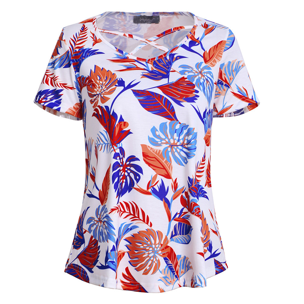 Womens Loose Fit Short Sleeve T Shirt Floral Print Comfortable Fabric Spring Summer Style Wholesale Available