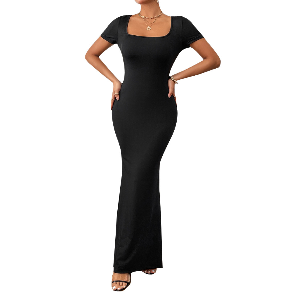 European and American Market Elegant Square Neck Dress — Summer New Style, Slim Fit, Mermaid Long Skirt — Casual Wear — Wholes