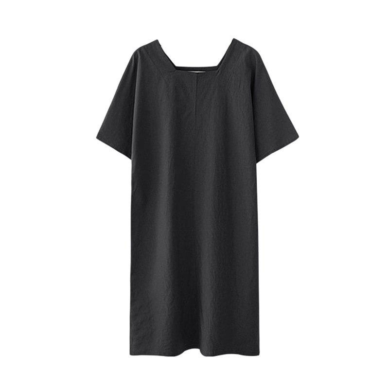 Plus Size Womens Summer Dress Short Sleeve Loose Fit Solid Color Casual Style Perfect for Everyday Wear